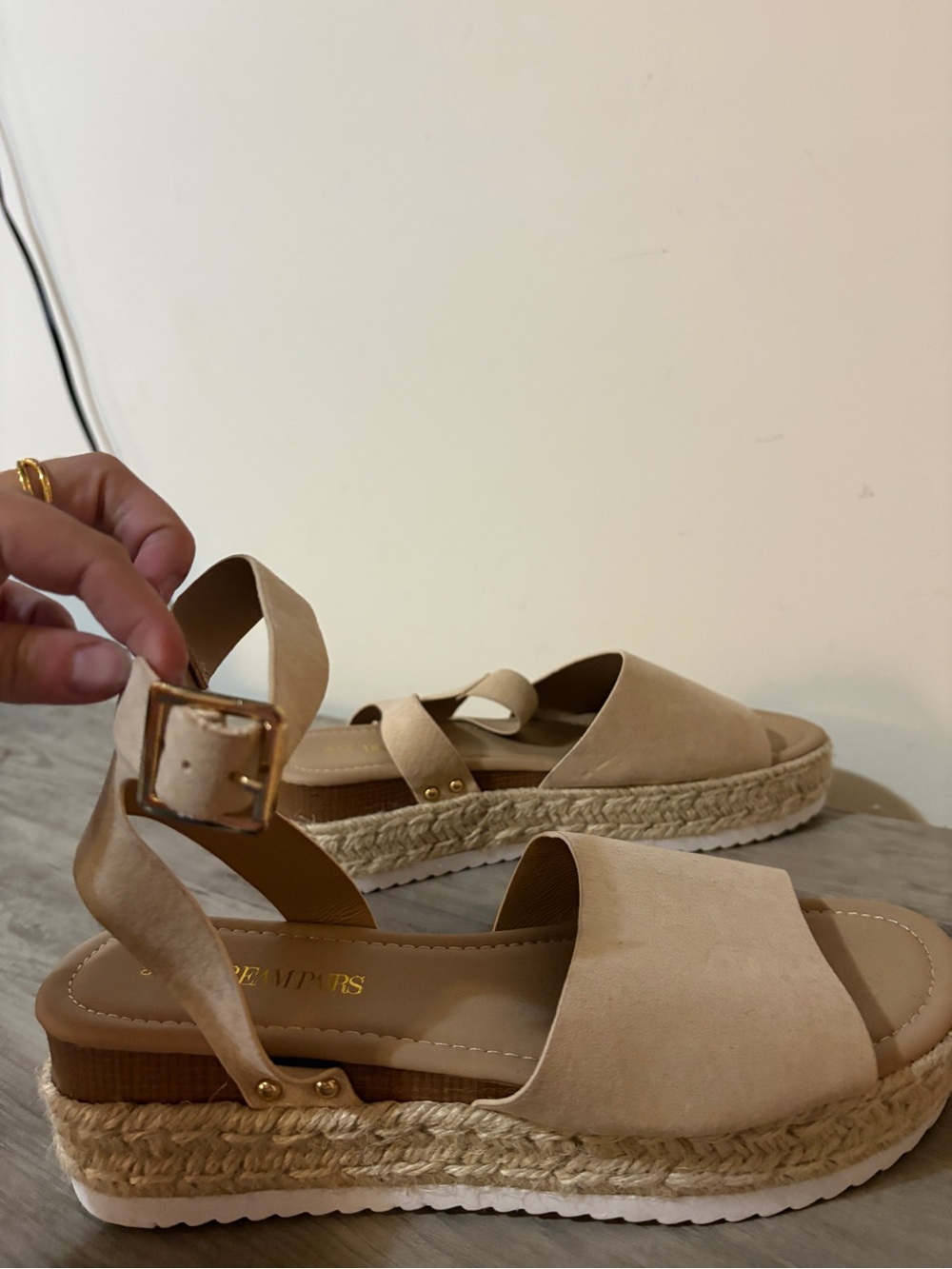 Women's Beige Espadrille Platform Sandals with Ankle Strap
